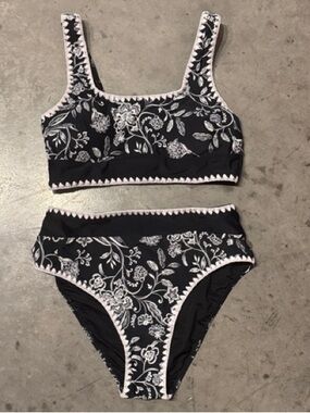 Cupshe Black and White Floral High-Waist Bikini Set